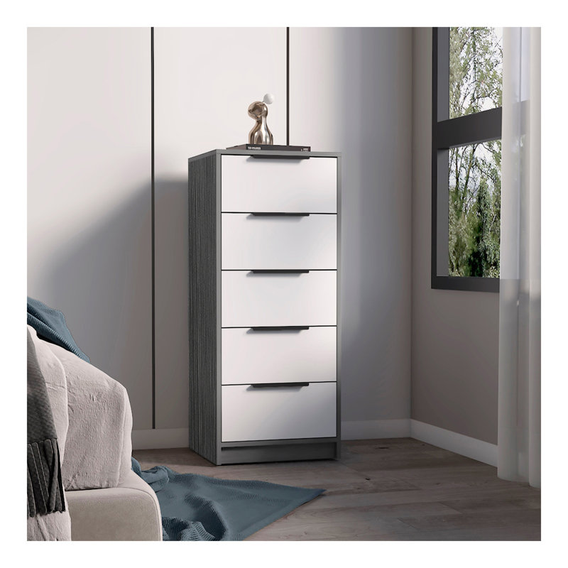 Commode rectangulaire blanche à 5 tiroirs