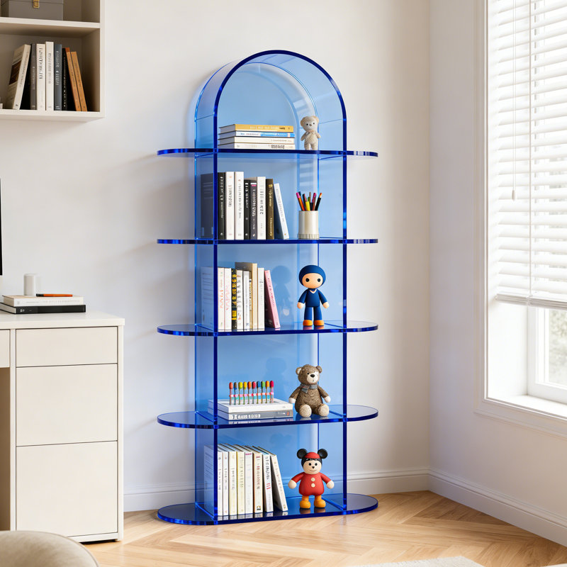 Blue acrylic multi-layer display bookcase, (5 Shelves) 59.06"H x 23.62"W x 9.84"D