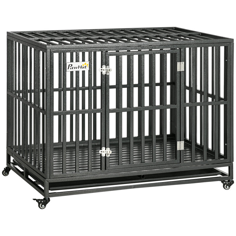 Caisse pour chien robuste en métal avec cage et cage - 44,8 po x 29,5 po x 34,8 po - Acier - Parc pour chien - Noir - Facile à nettoyer - Sécuritaire