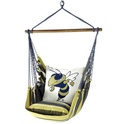 Fauteuil suspendu hamac à l'effigie de Buzz, la mascotte des Yellow Jackets de Georgia Tech, de couleur or et marine.
