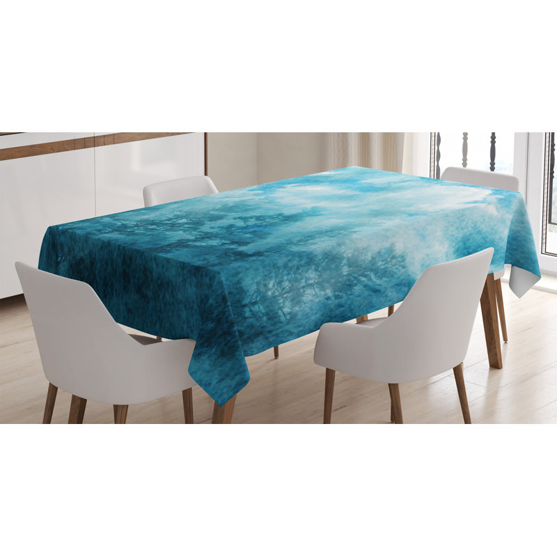 Ambesonne Grunge Tablecloth, Grunge Abstract Illustration With Night Forest Cloudy Sky Nature Landscape Picture, Rectangular Table Cover For Dining Room Kitchen Decor, 52" X 70", Blue Teal