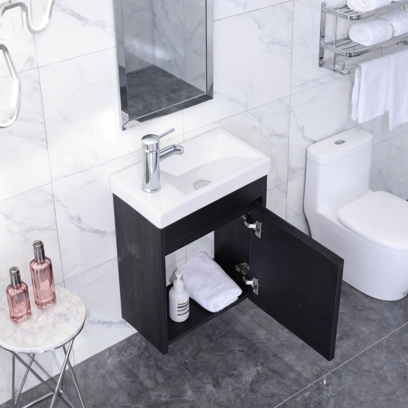 Ensemble de meuble-lavabo simple mural 16 po, Noir, noir, noir, noir