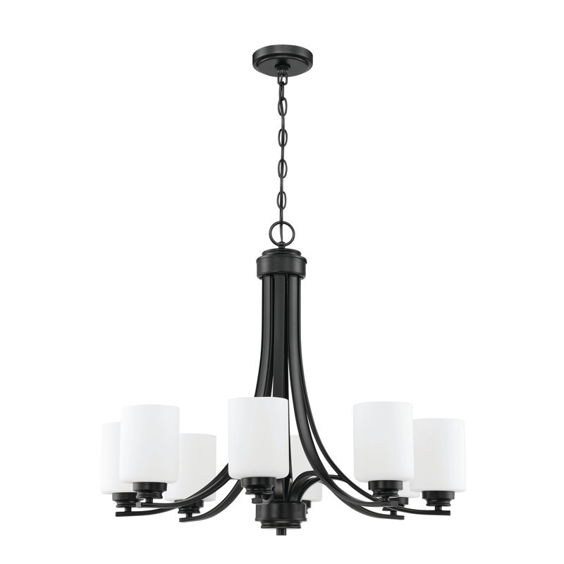 Lustre empire unique à 8 lumières Omer, Blanc givré, Dos plat