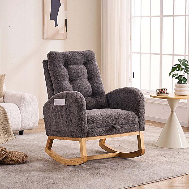 Chaise berçante d'appoint à haut dossier avec repose-pieds pour chambre à coucher et espace de vie, Gris foncé