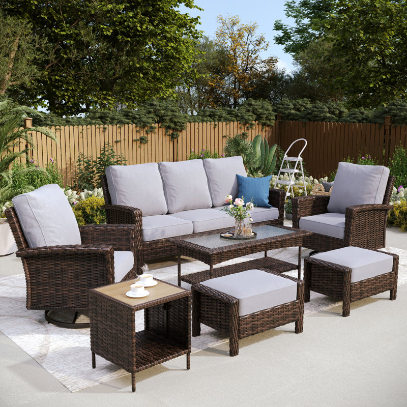 Outdoor Wicker Patio Conversation Furniture Set, Light Gray, Yes
