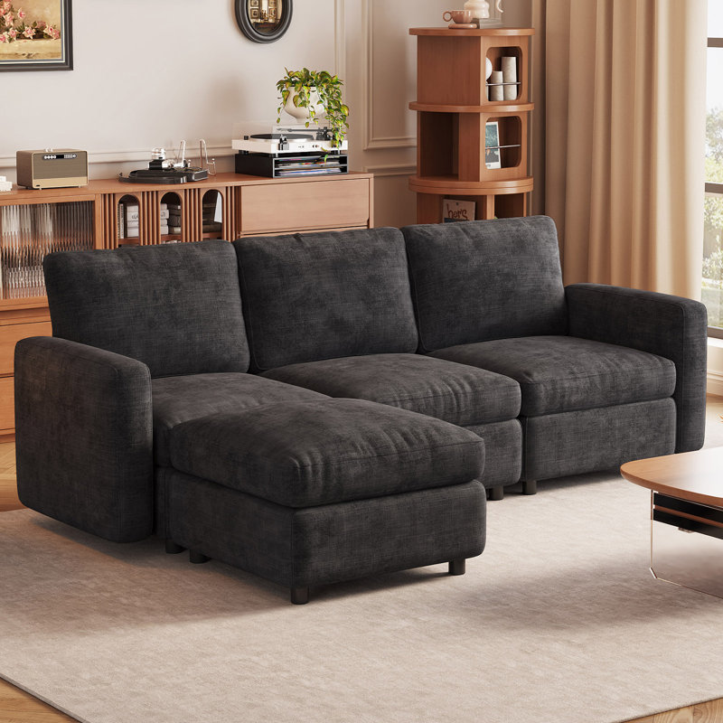 Corner Sectional, 85cm H × 229cm W × 145cm D, 4, Dark Grey