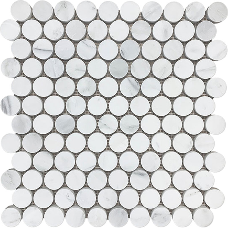 Marbre Alba 3 x 12 blanc, Pennyround Mosaic