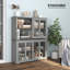 Armoire de plancher 2 portes avec portes coulissantes en verre trempé et tablette réglable, unité de rangement empilable pour la cuisine ou le vestibule - gris