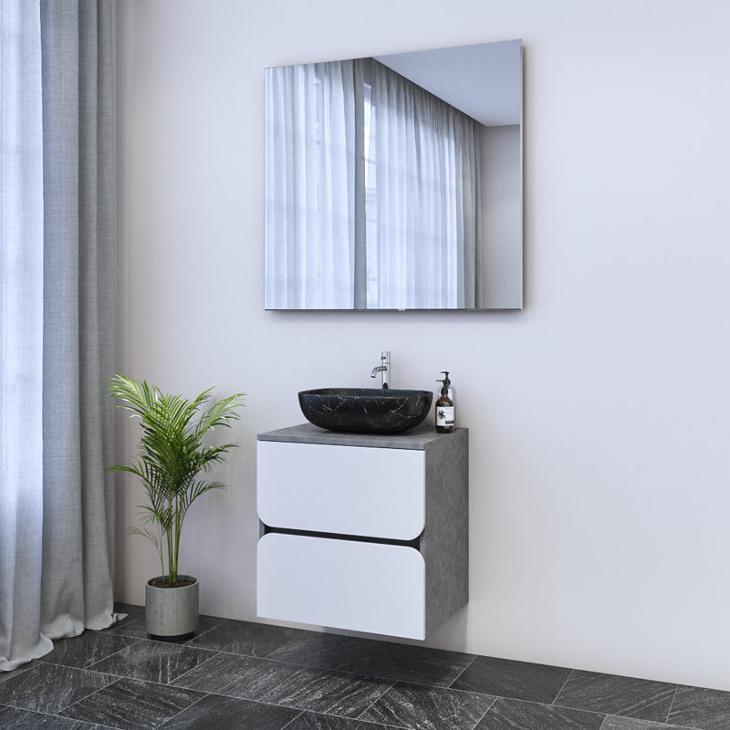 Kaydin 23.6'' Single Bathroom Vanity with Top, Black, Concrete