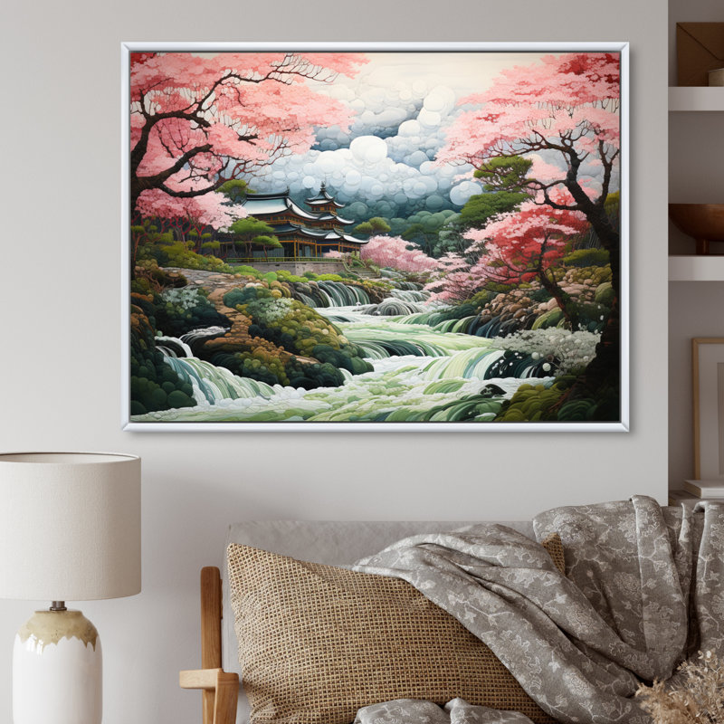 Asian Art Zen Garden III - impression, H 16 po x l 32 po x P 1 po, Cadre flottant blanc