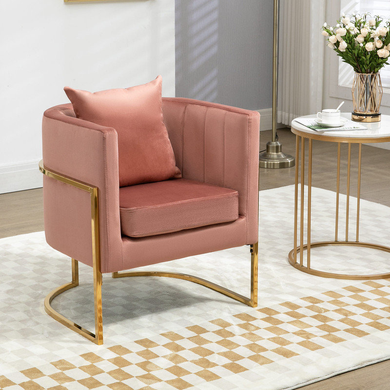 Fauteuil demi-tonneau en velours 28,25 po Marquet, Velours rose
