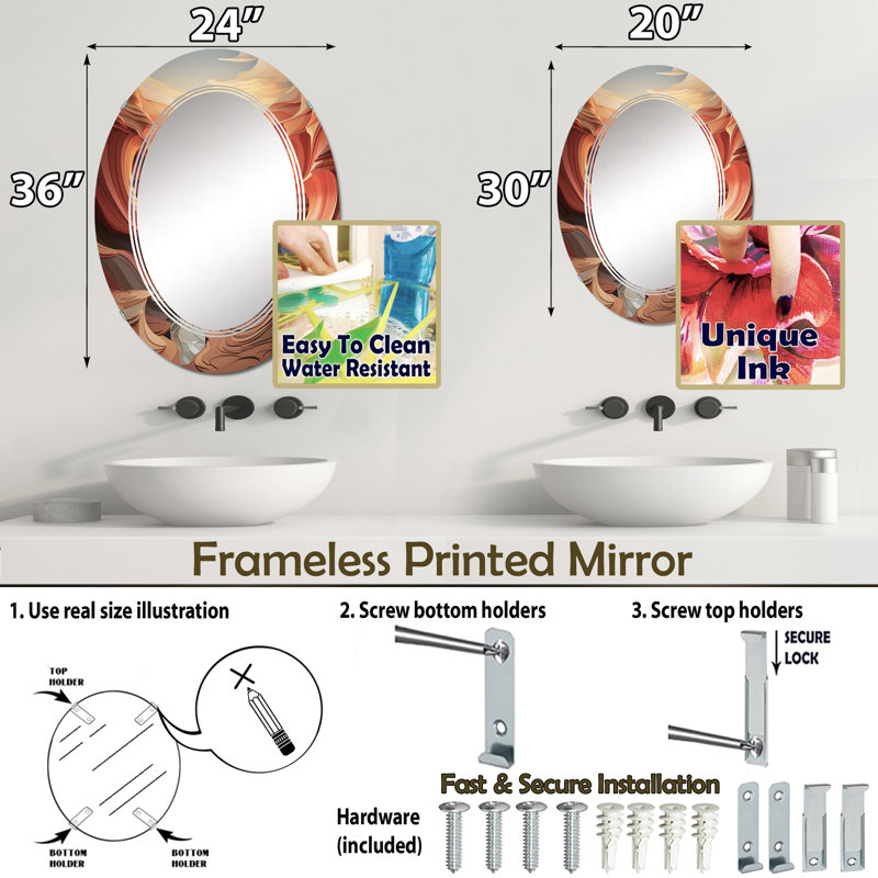 Miroir mural Elstree - Paysages ovales, 30 po x 20 po