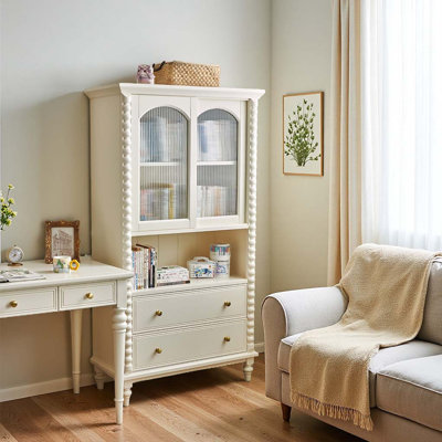Armoire de rangement en bois massif de style crème