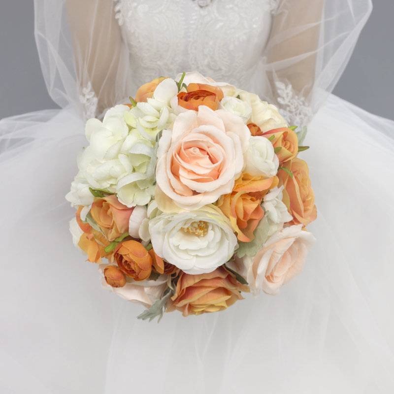 Fleurs de mariage de 9 pouces en forme de véritable fleur de mariée, Champagne orange