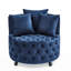 Fauteuil pivotant en velours bleu avec repose-pieds et roulettes à dossier chic