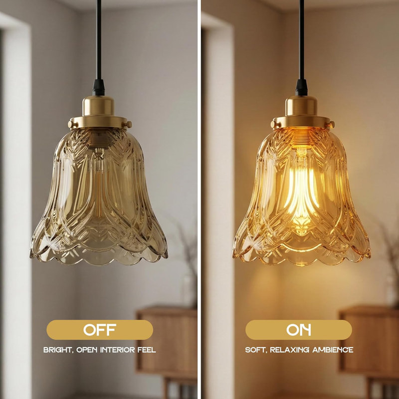 1 - Light Amber Bell Pendant, No