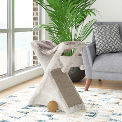 TRIXIE Miguel Fold and Store 25.5" Cat Furniture, Cat Scratching Pad, Top Hammock, Dangling Cat Toys, Cat Cave