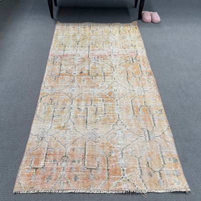 Tapis vintage en laine rétro, motif géométrique orange 39 x 78,7 pouces
