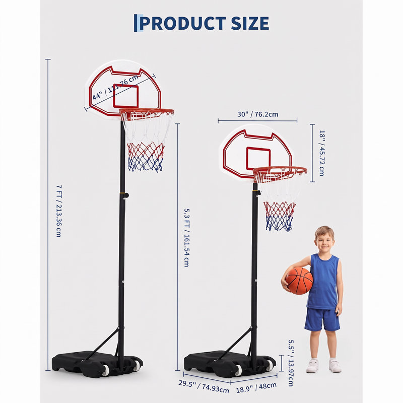 Panier de basket réglable en hauteur (97,5 à 3 m), panneau incassable de 76 cm, panier portatif avec roulettes et base lestable, pour une utilisation intérieure et extérieure (allée et jardin).