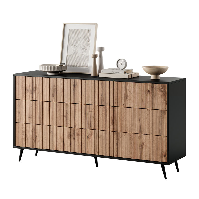 Stobie 6 - Drawer Chest of Drawers, Black/Oak