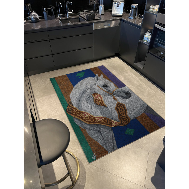 Tapis décoratif moderne multicolore à motif de cheval noble, Rectangle 4 pi 7,12 po x 6 pi 6,74 po