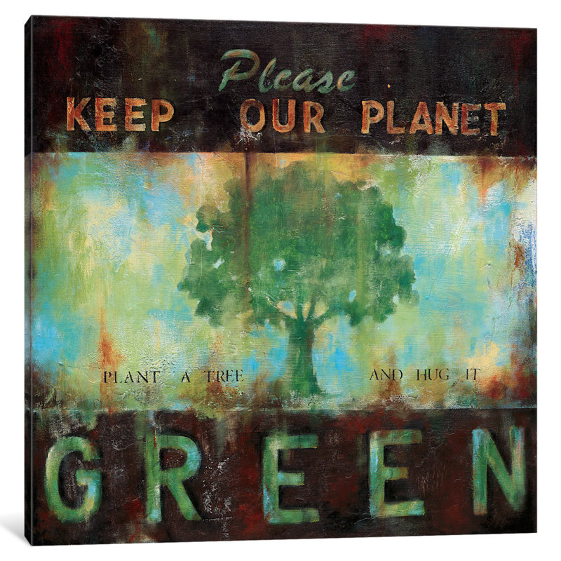 "Planète verte" par Wani Pasion, art textuel sur toile, H 26 po x l 26 po x P 1,5 po, Toile tendue, Pas de tapis