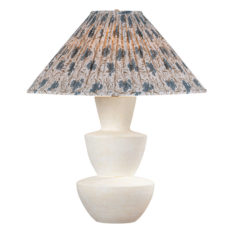 Kamas Table Lamp With Bloom Slate Shade, Patina Brass/Ceramic Ivory Texture