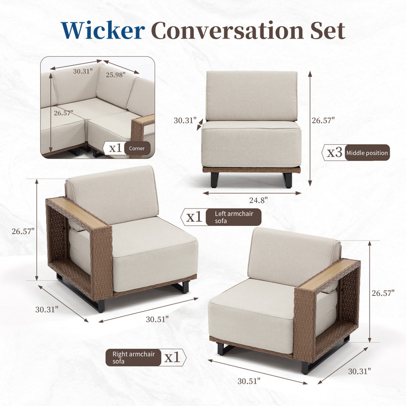 6Pieces Outdoor Modular Sectional Sofa