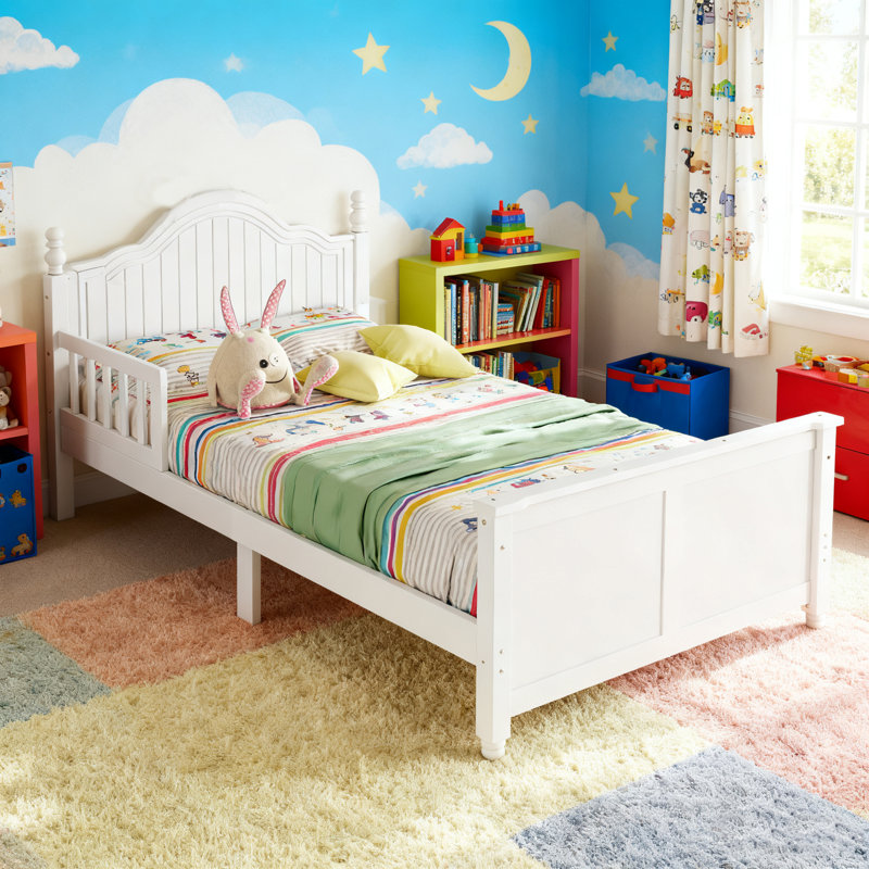 Lit plateforme en bois pour tout-petits avec tête et pied de lit, blanc, Blanc, Lit simple