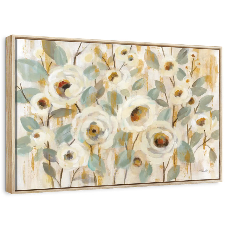 Or blanc et fleur de sauge, Cadre flottant en bois naturel, 13 po x 9 po