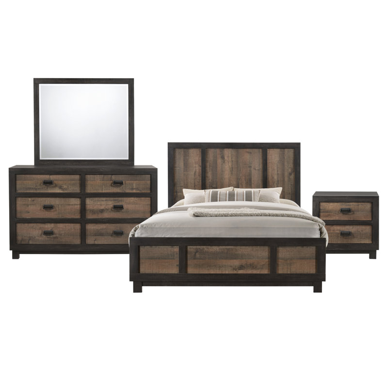 Jobe Standard Bedroom Set, King, 4 Pcs: Bed, Dresser, Mirror, Nightstand