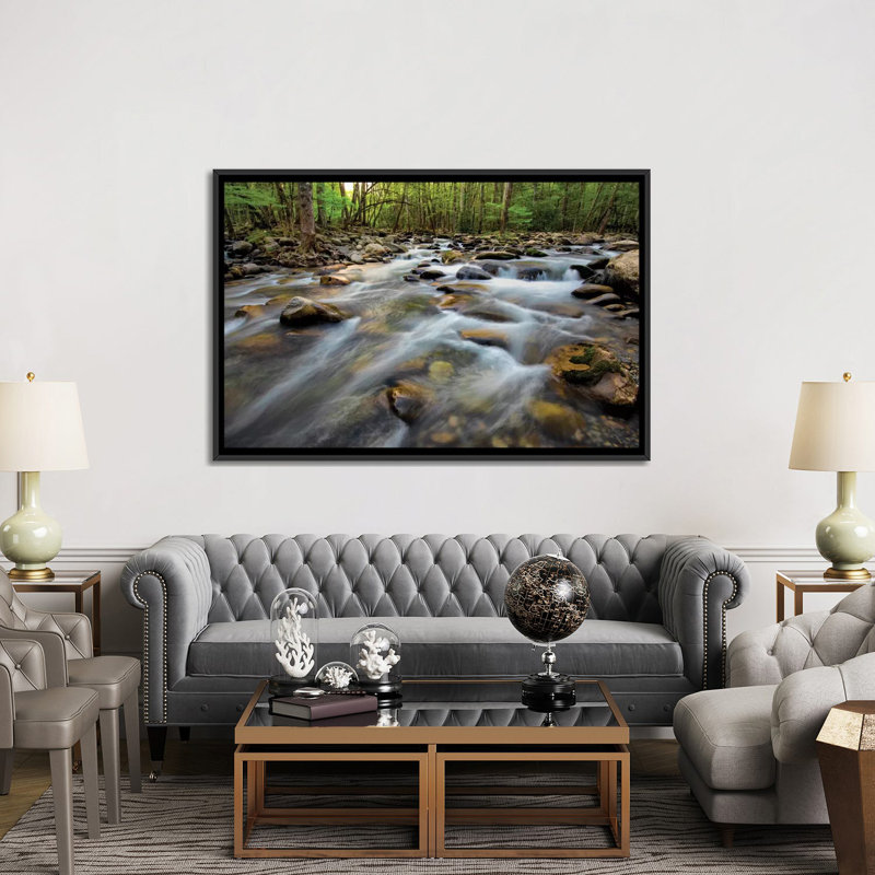 « golden flow », reproduction de photo sur toile, H 18 po x l 26 po x P 1,5 po, Toile avec cadre noir, Pas de tapis