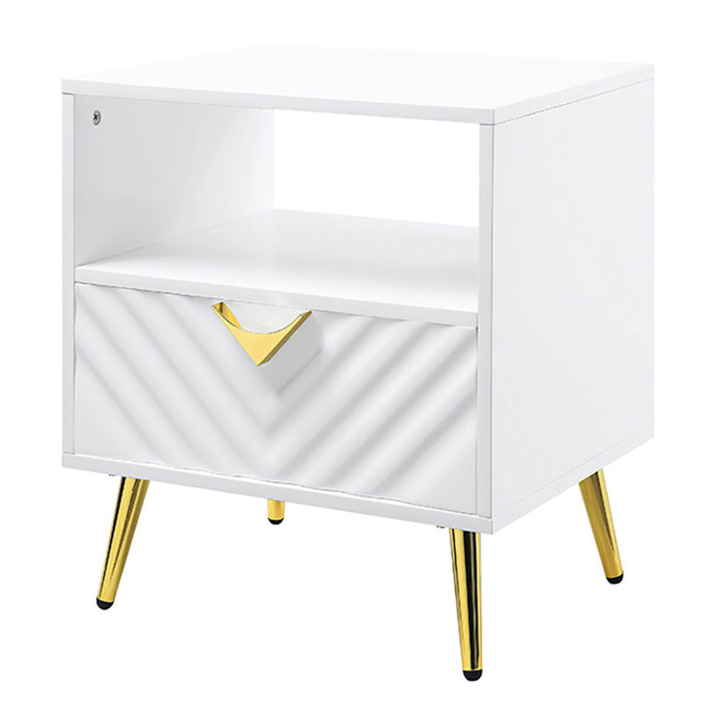 White High Gloss End Table With Shelf
