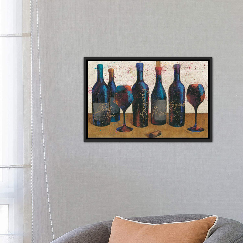 «Wine Splash Light I» par All That Glitter - reproduction d'art, H 18 po x l 26 po x P 1,5 po, Toile avec cadre noir patiné