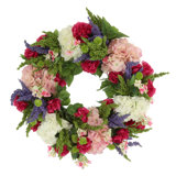 27" Grapevine Wreath With Hydrangeas, Heather, Begonia And Cherry Blossoms