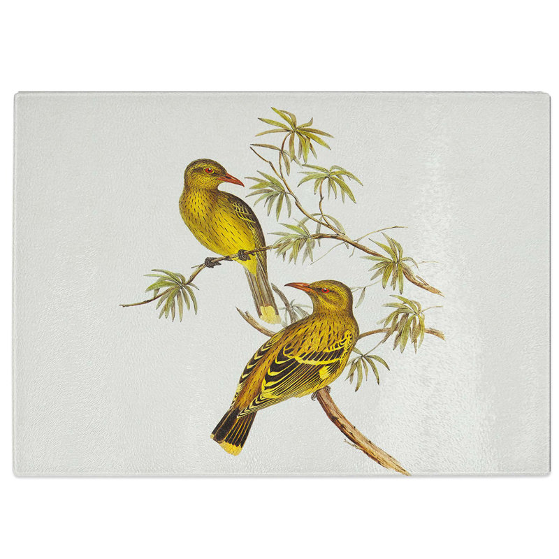 Tempered Glass Crescent-Marked Oriole Birds Chopping Board, 39 cm W x 28.5 cm L