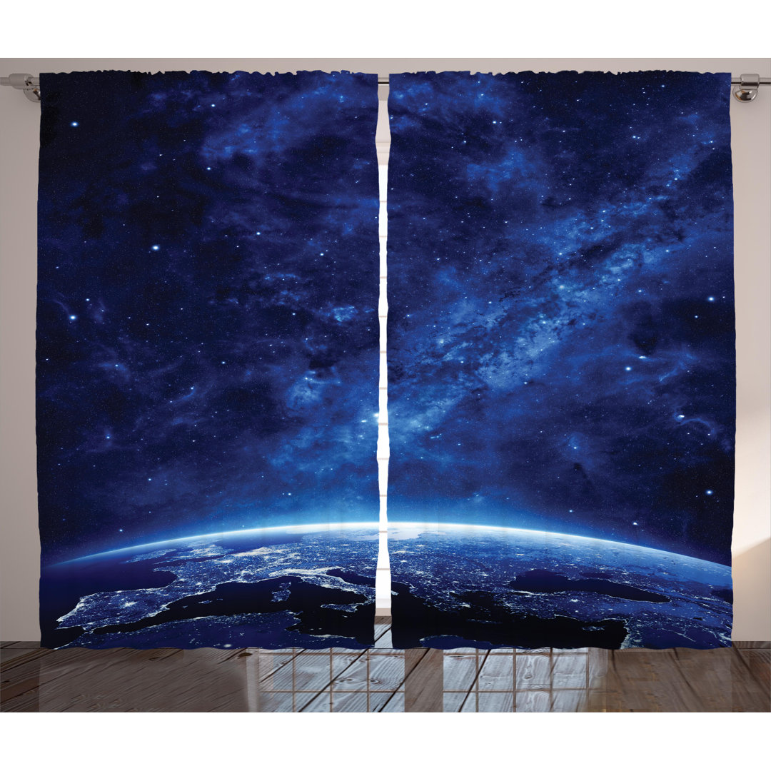Space Earth at Night from Deep Atmosphere Vibrant Milky Way Lights Starfield Ecliptic Scene Graphic Print & Text Semi-Sheer Rod Pocket Curtain Panels (Set of 2) East Urban Home Size per 