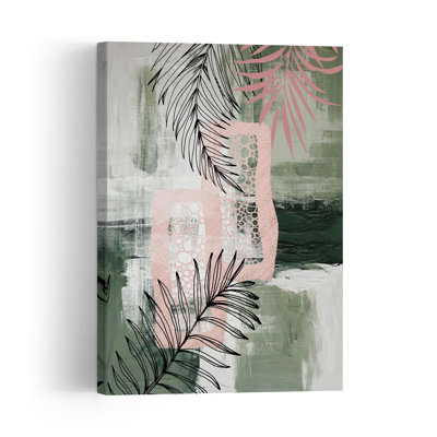 Green Pink Palms Abstract Abstract Contemporary Minimalist Palm Nature Tropical Wall Art Print