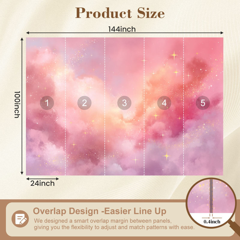 Papier peint autocollant Boho Clouds, L 144 po x l 100 po