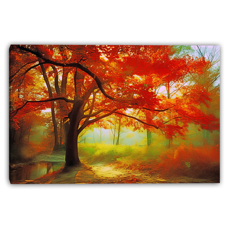 «Crimson Maple Morning», art mural sur toile tendue, H 12 po x l 16 po