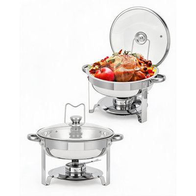 Ensemble de 2 chauffe-plats ronds de haute qualité en acier inoxydable 5QT