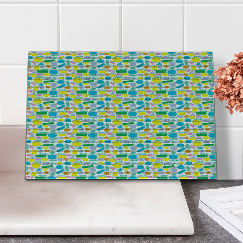 Ambesonne 1990s Tempered Glass Cutting Board Retro Art Movement Pattern Multicolor