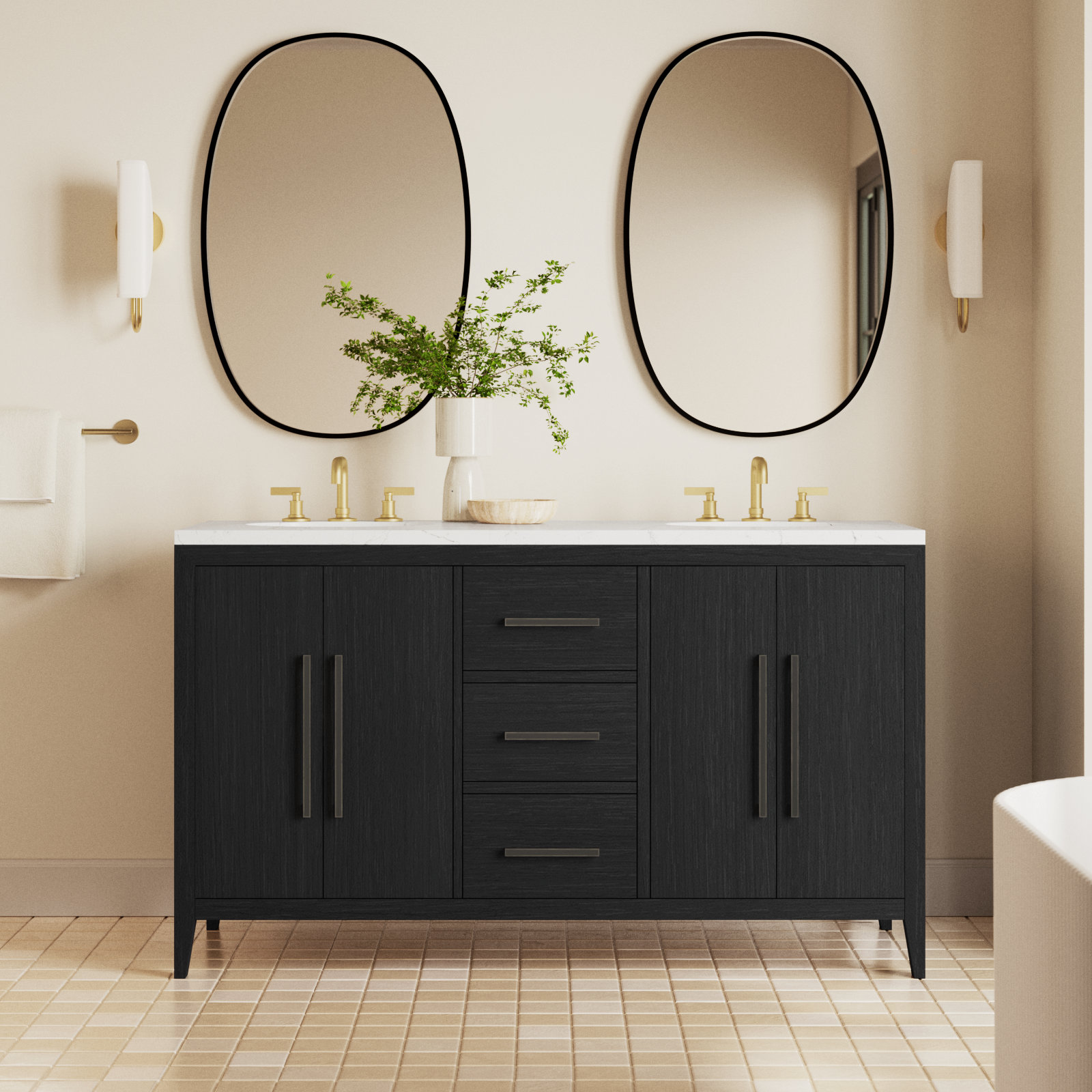 Alsup 60" Double Bathroom Vanity, Dark Weathered Oak