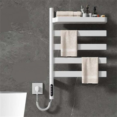 【Smart Rotating Heated Towel Rack】– Wi-Fi Control, Swivel Bars & Shelf, Low Carbon Steel, Plug-In/Hardwired