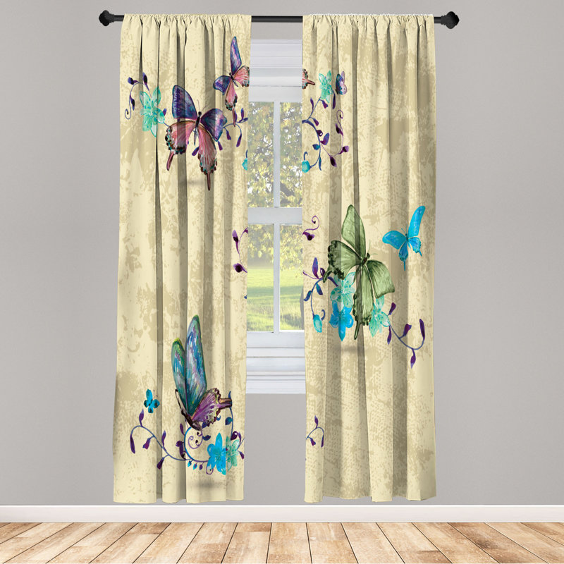 Microfiber Floral Semi-Sheer Rod Pocket Curtain Panels, 28" W x 84" L, Beige/Green/Blue