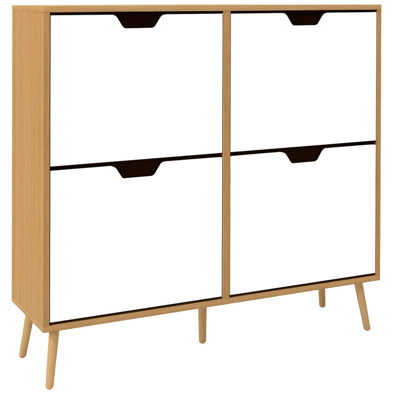 Aurkene Modern Shoe Cabinet with 4 Flip Drawers, Adjustable Shelf, Natural