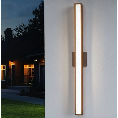 Modern Outdoor Wall Lantern with 36-Inch Dimmable LED and Water Ripple Crystal Glass, Matte Black