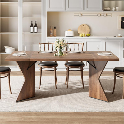70.9" Farmhouse Dining Table for 6 with V-Shaped Leg, Solid Wood Kitchen Table for Dining Room by Millwood Pines