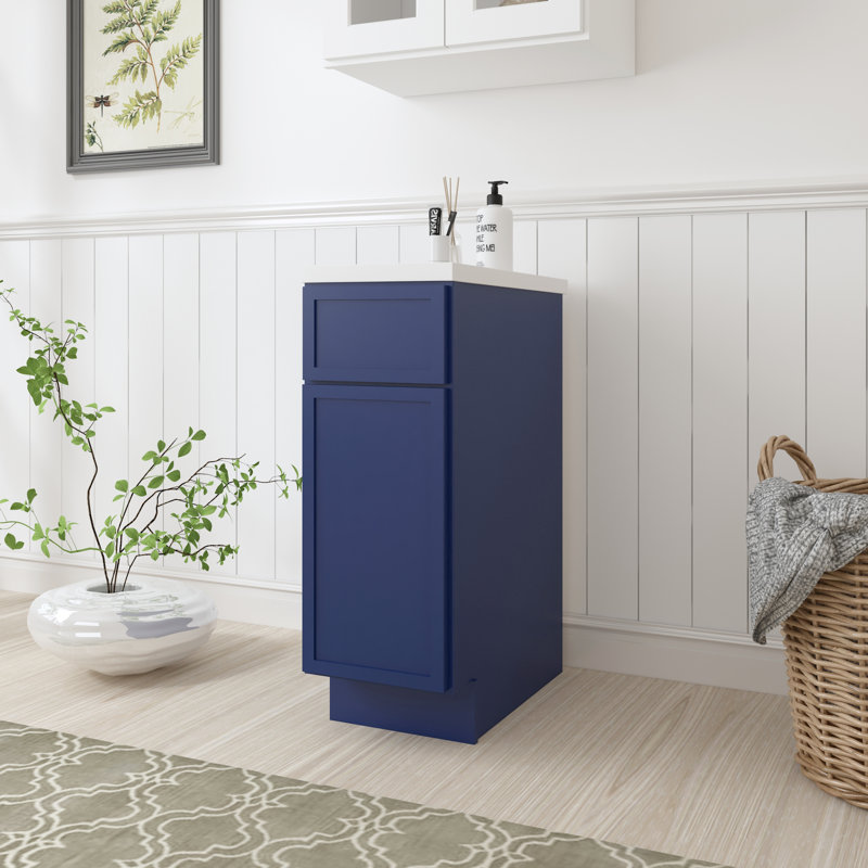 Meuble-lavabo autoportant de 12 po avec 1 porte et 1 tiroir, sans comptoir, prêt à assembler, bleu Colton, Bleu
