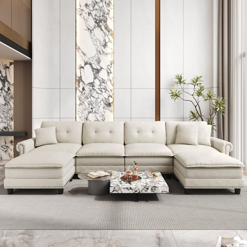 Sectional, 88cm H x 380cm W x 85cm D, Beige